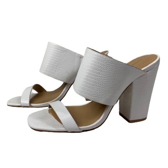 EXPRESS White Reptile Textured Block Heel Mules - Picture 2 of 12
